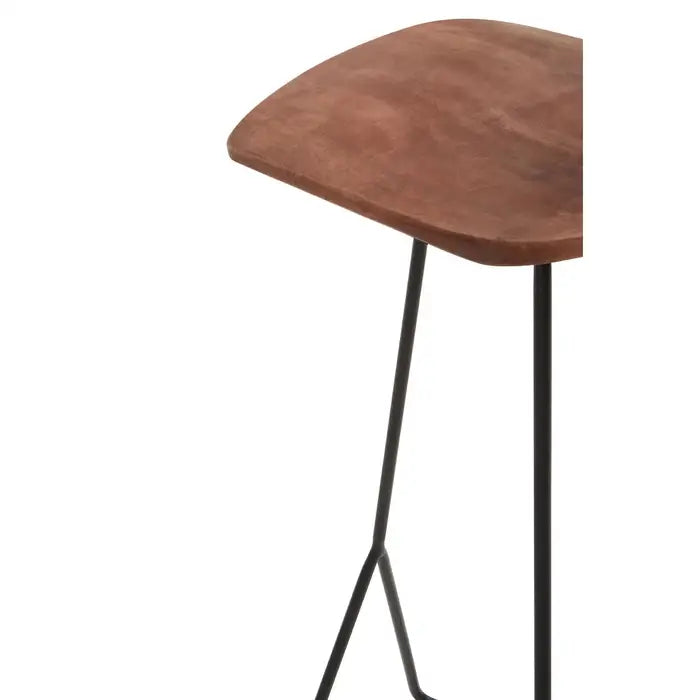 Nandri Bar Stool, Distressed Brown Leather, Black Metal