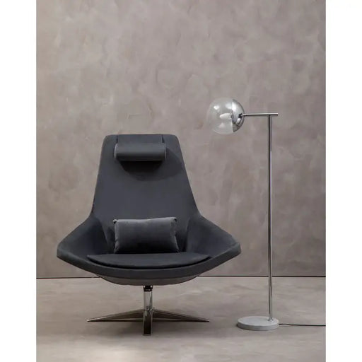 Modern Grey Swivel Lounge Chair – Stainless Steel Base & Padded Design  