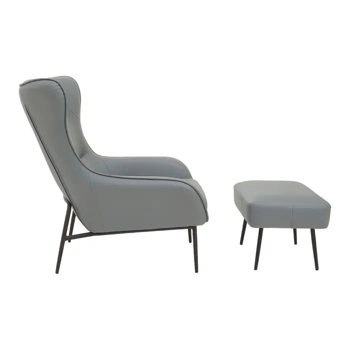 Kaiko Grey Leather Armchair / Accent Chair And Footstool