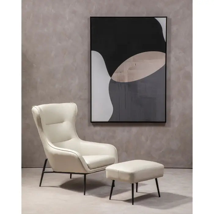 Kaiko White/Stone Leather Armchair / Accent Chair And Footstool