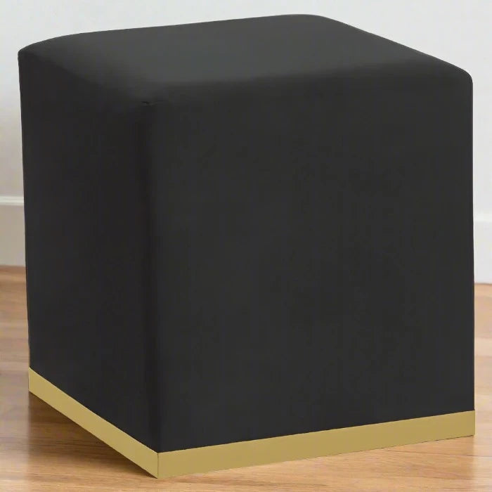 Luxe Black & Gold Velvet Footstool / Pouffe