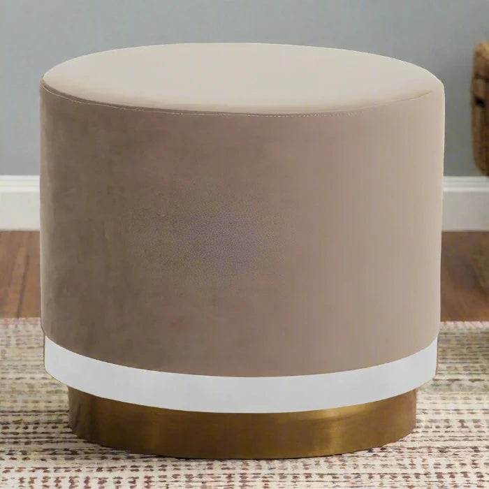 Mink Velvet Upholstered Stool with Silver Stainless Steel Base