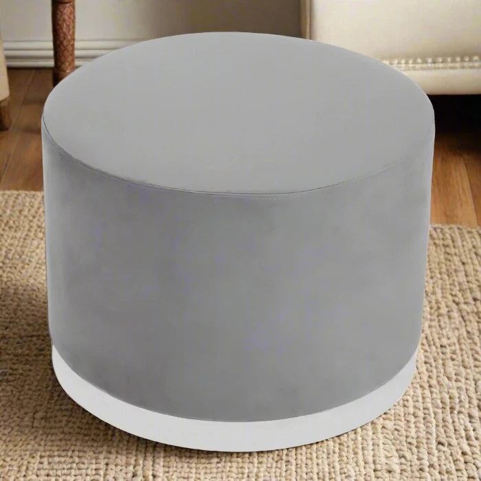 Grey Velvet Stool with Silver Stainless Steel Base