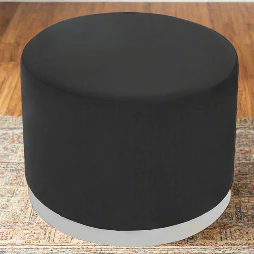 Black Velvet Stool with Round Silver Stainless Steel Base