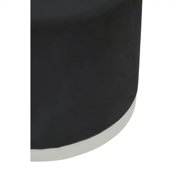 Black Velvet Stool with Round Silver Stainless Steel Base