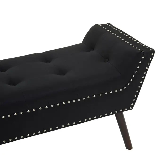 Wilton Black Fabric Bench, Silver Studs, Button Tufted