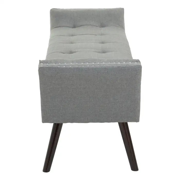 Wilton Grey Fabric Bench, Silver Studs, Button Tufted