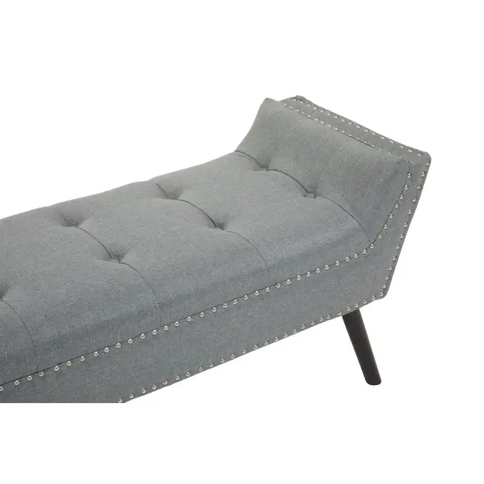 Wilton Grey Fabric Bench, Silver Studs, Button Tufted