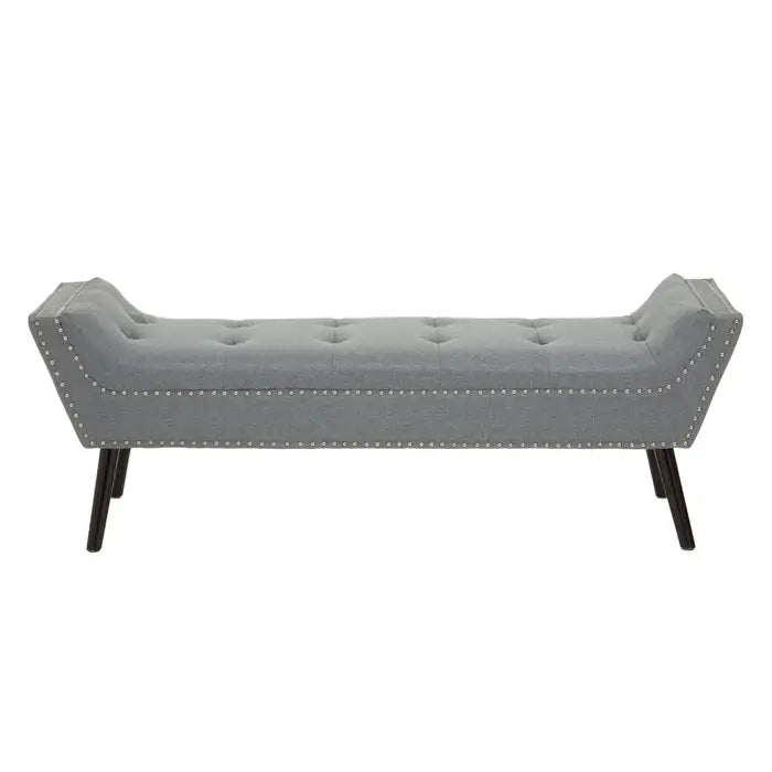 Wilton Grey Fabric Bench, Silver Studs, Button Tufted