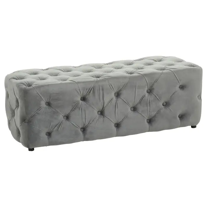 Wilton Grey Velvet Bench, Button Tufted