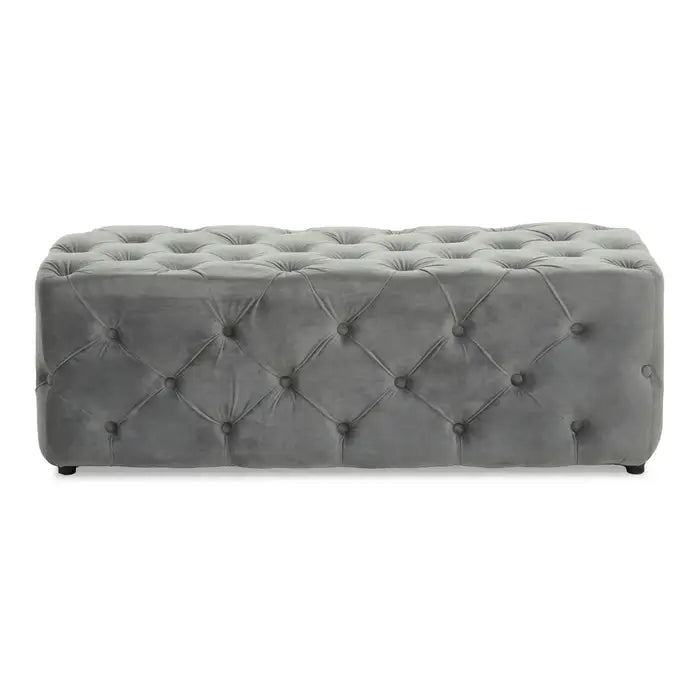 Wilton Grey Velvet Bench, Button Tufted