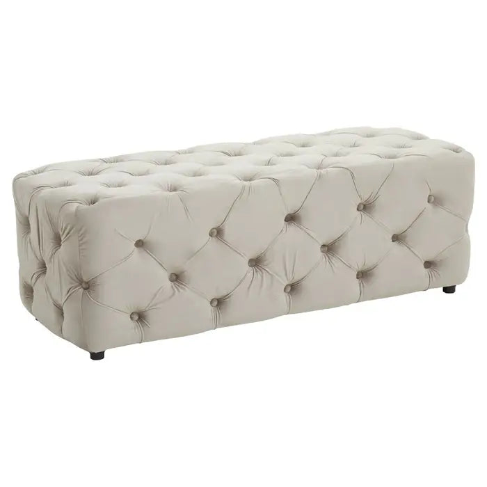 Wilton Mink Velvet Bench, Button Tufted