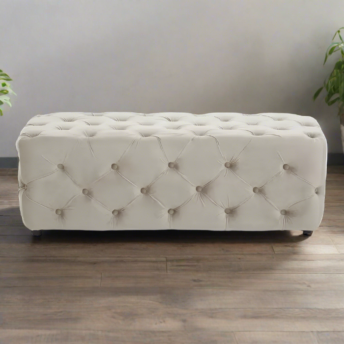 Wilton Mink Velvet Bench, Button Tufted