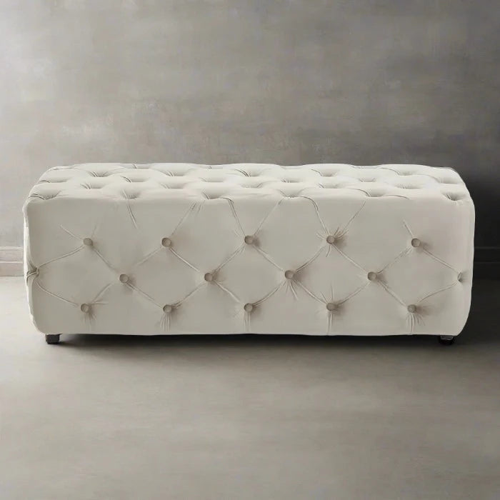 Wilton Mink Velvet Bench, Button Tufted