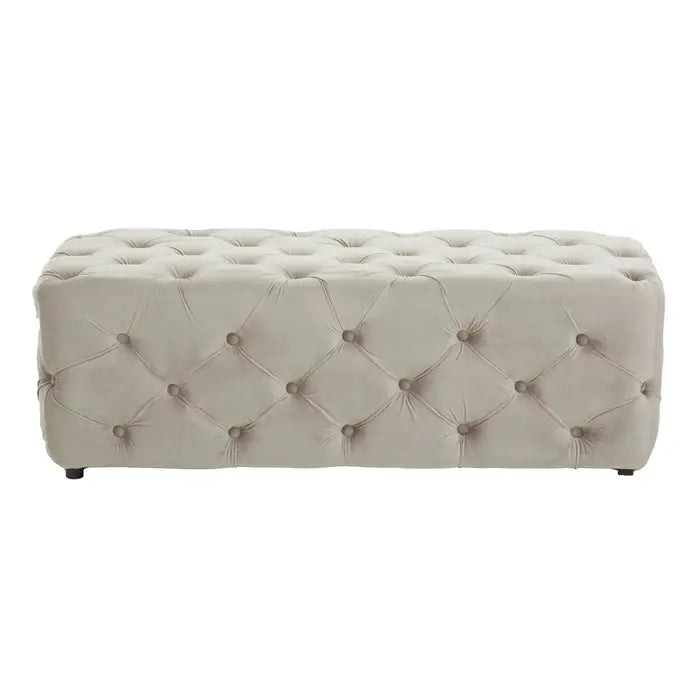 Wilton Mink Velvet Bench, Button Tufted