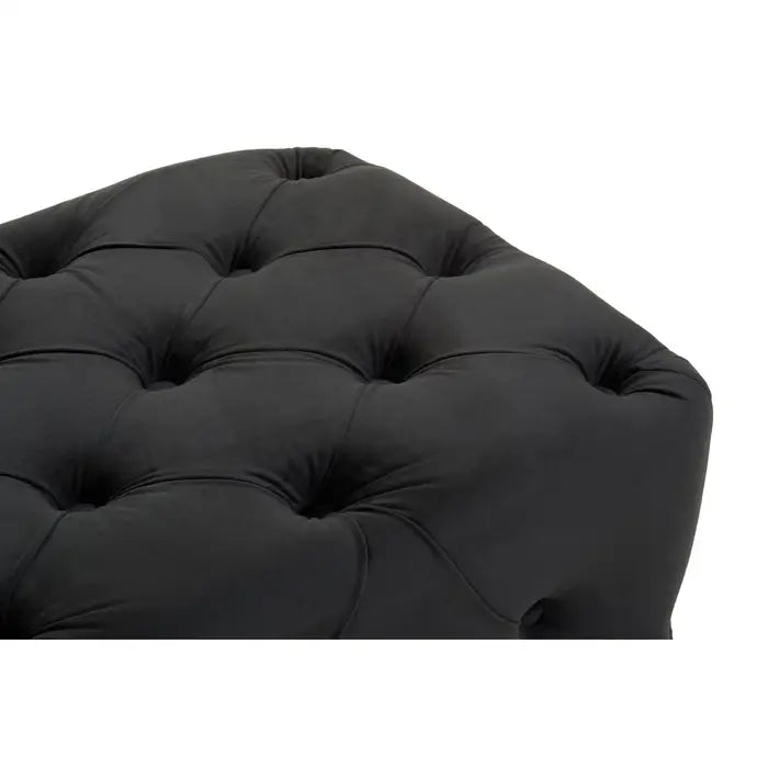 Wilton Black Velvet Bench, Button Tufted