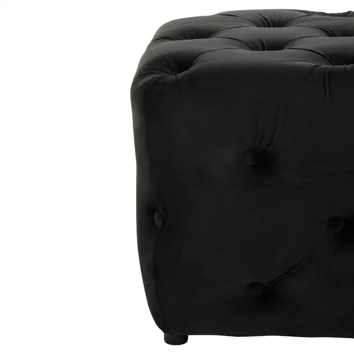 Wilton Black Velvet Bench, Button Tufted