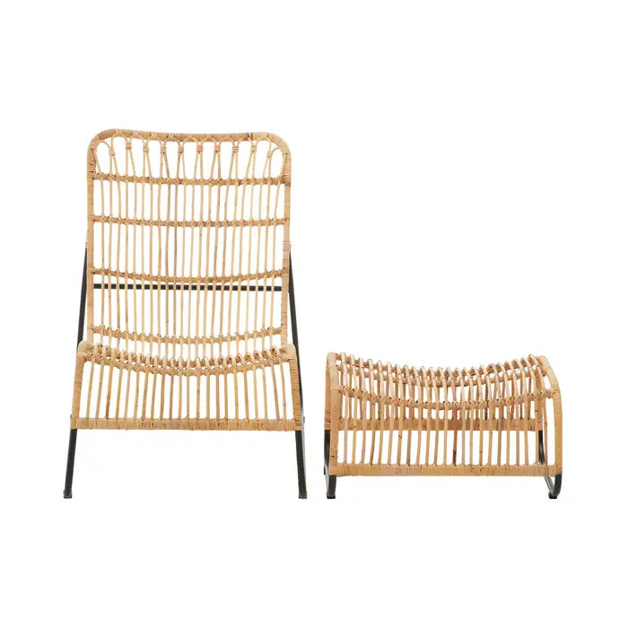 Reverie Outdoor Chair & Footstool, Rattan, Black Metal