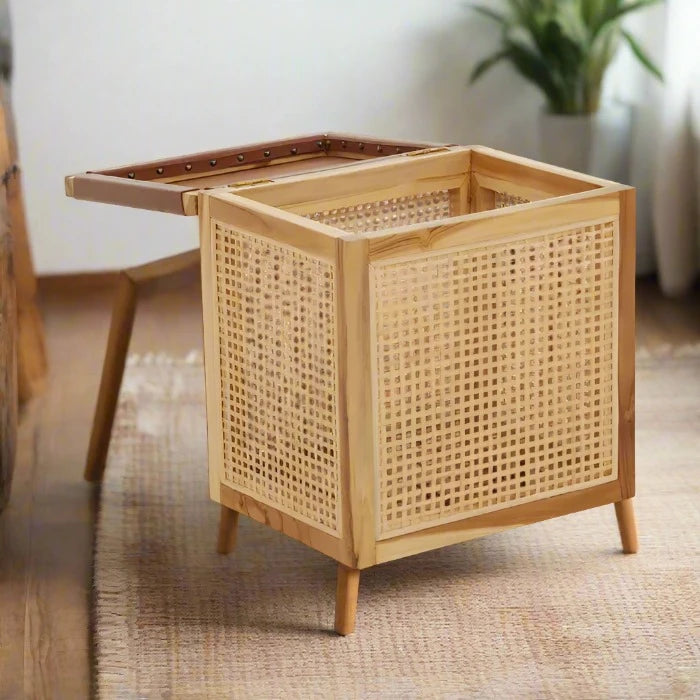 Teak Wood and Rattan Storage Box