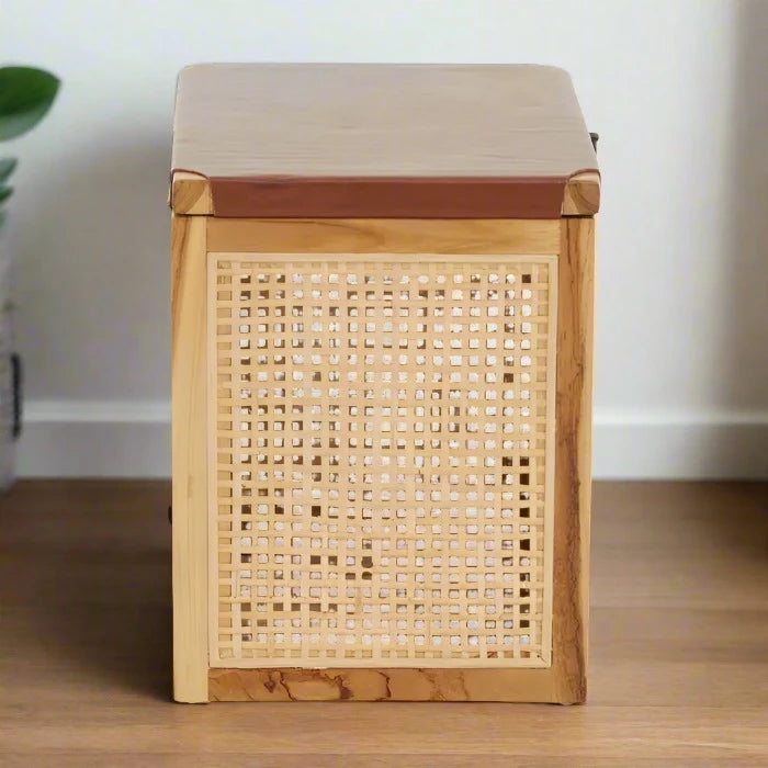 Teak Wood and Rattan Storage Box