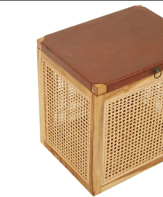 Teak Wood and Rattan Storage Box