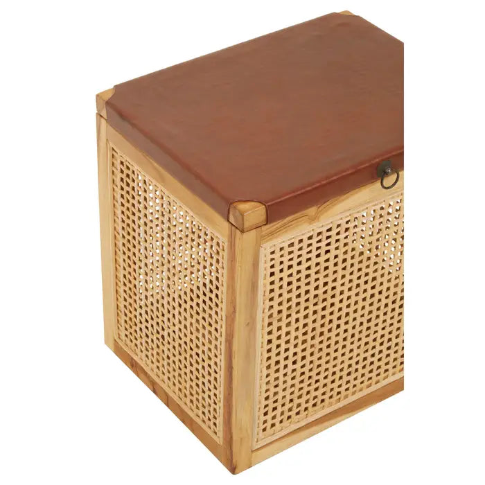 Kendari Teak Box With Light Brown Leather