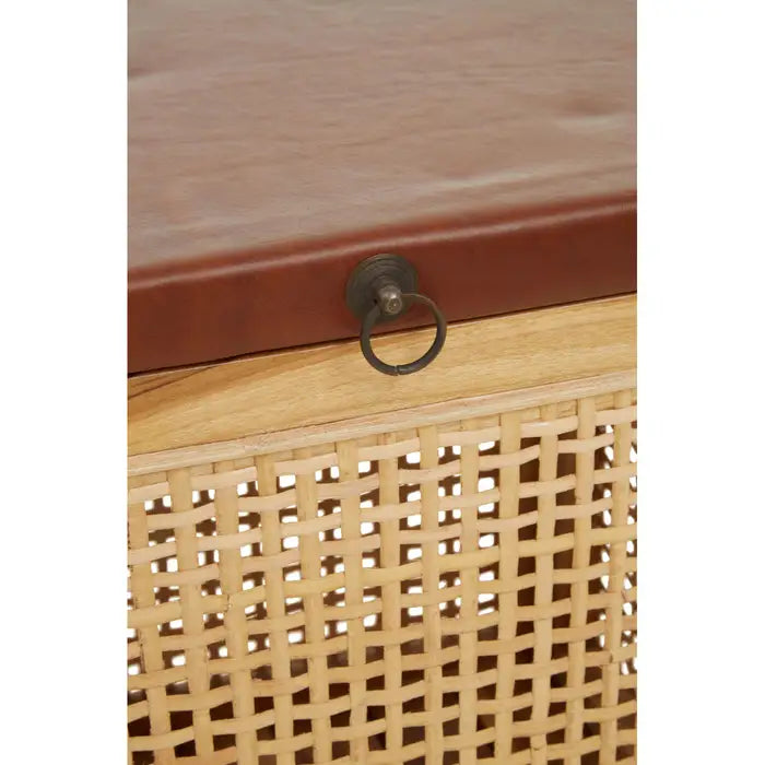 Kendari Teak Box With Light Brown Leather