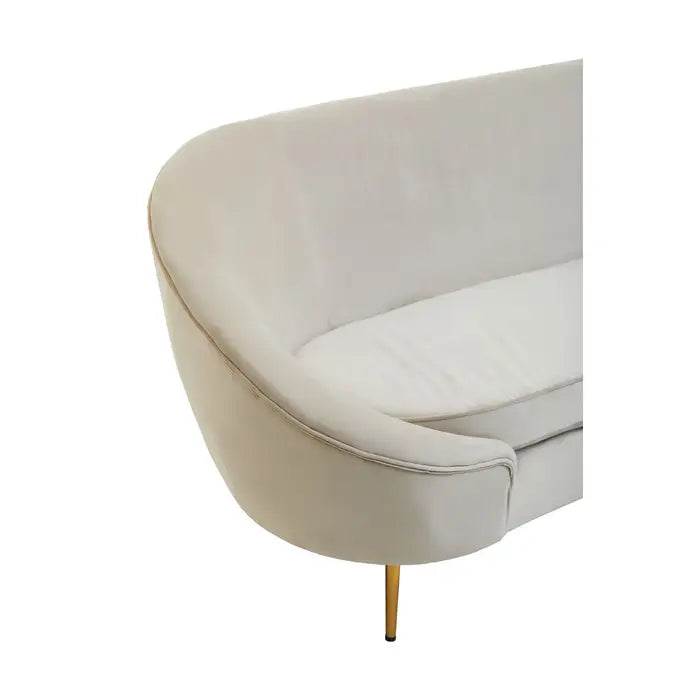 Yasmeen 3 Seater Sofa, Beige Velvet, Curved Shape, Tapered Gold Finished Legs