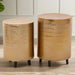 Handcrafted Set of Two Iron Stools with Diagonal Indentations and Warm Metallic Finish