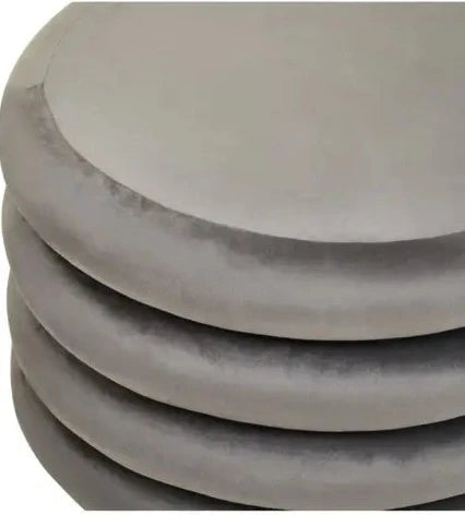 Contemporary Grey Velvet & Pine Round Footstool / Pouffe