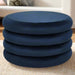 Modern Midnight Blue Velvet & Wood Round Footstool/Pouffe