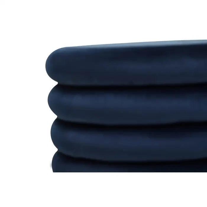 Modern Midnight Blue Velvet & Wood Round Footstool/Pouffe