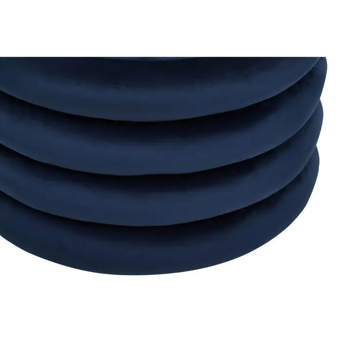 Modern Midnight Blue Velvet & Wood Round Footstool/Pouffe