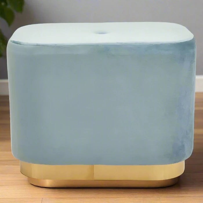 Luxury Blue Velvet Upholstered Stool with Matte Gold Base