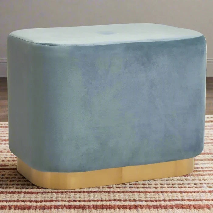 Luxury Blue Velvet Upholstered Stool with Matte Gold Base