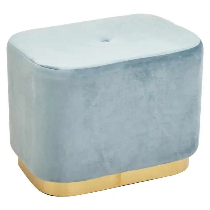 Luxury Blue Velvet Upholstered Stool with Matte Gold Base