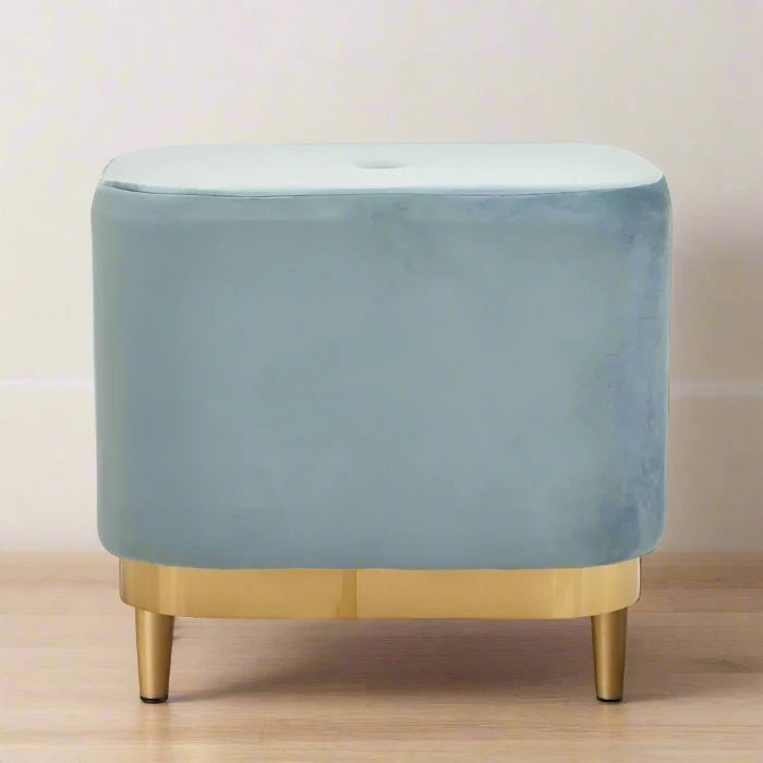 Luxury Blue Velvet Upholstered Stool with Matte Gold Base