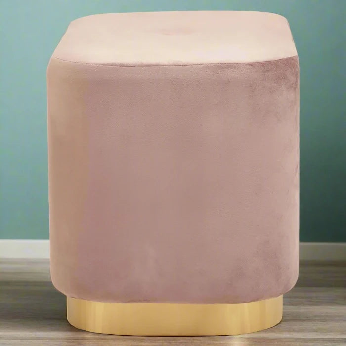 Luxury Dusky Pink Velvet Upholstered Stool with Matte Gold Base