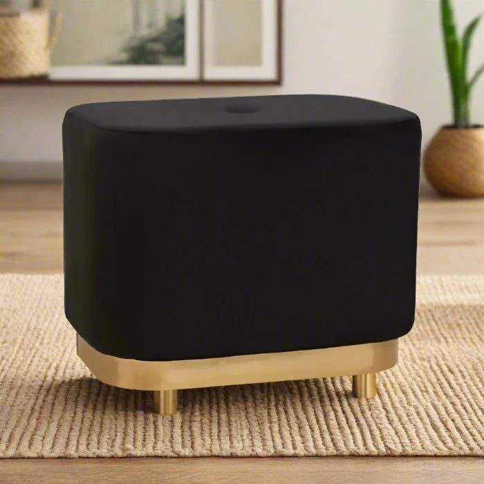 Luxury Black Velvet Upholstered Stool with Matte Gold Base