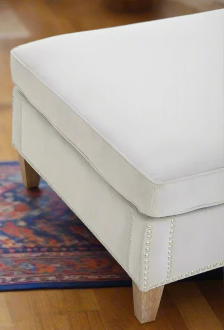 Modern Grey Fabric Footstool with Stud Detailing