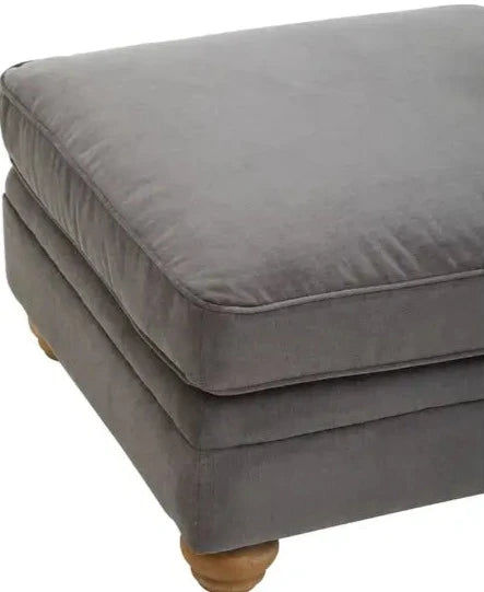 Elegant Grey Fabric Footstool with Brown Wooden Legs