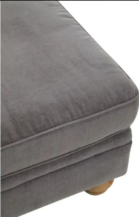 Elegant Grey Fabric Footstool with Brown Wooden Legs