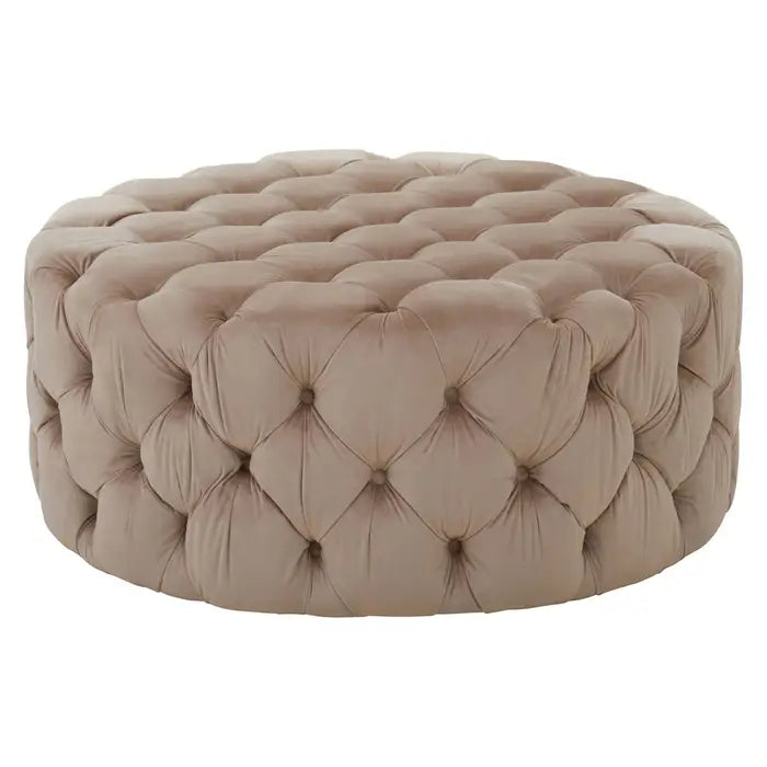 Natural Grey Velvet Round Button Tufted Footstool