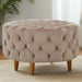 Natural Grey Velvet Round Button Tufted Footstool