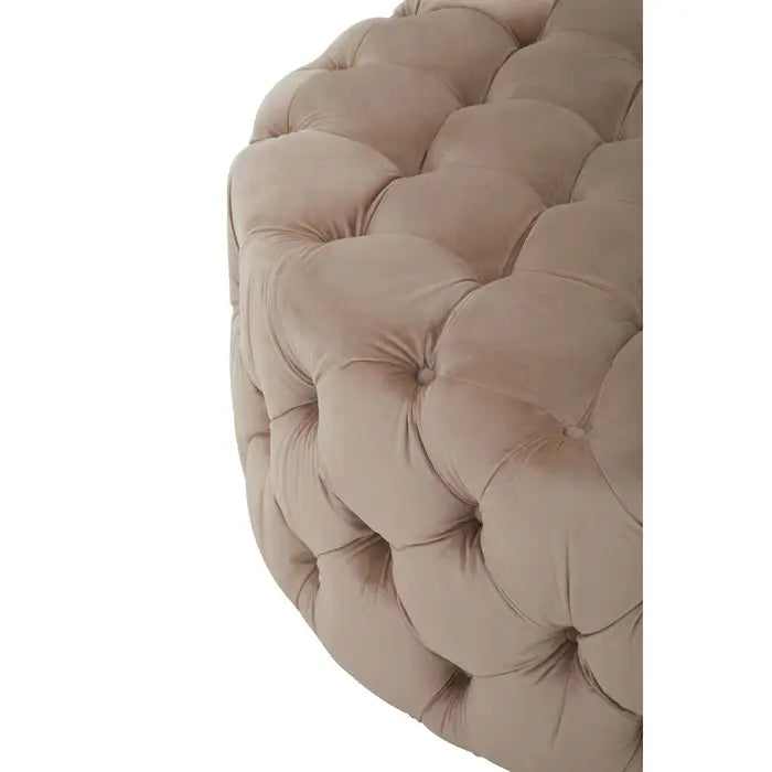 Natural Grey Velvet Round Button Tufted Footstool