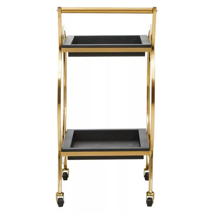 Cardoba Serving Trolley, two rectangular tiers, Circular Frame, Black & Gold