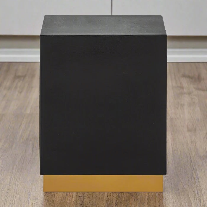 Luxe Black Shagreen Leather Stool with Gold Base