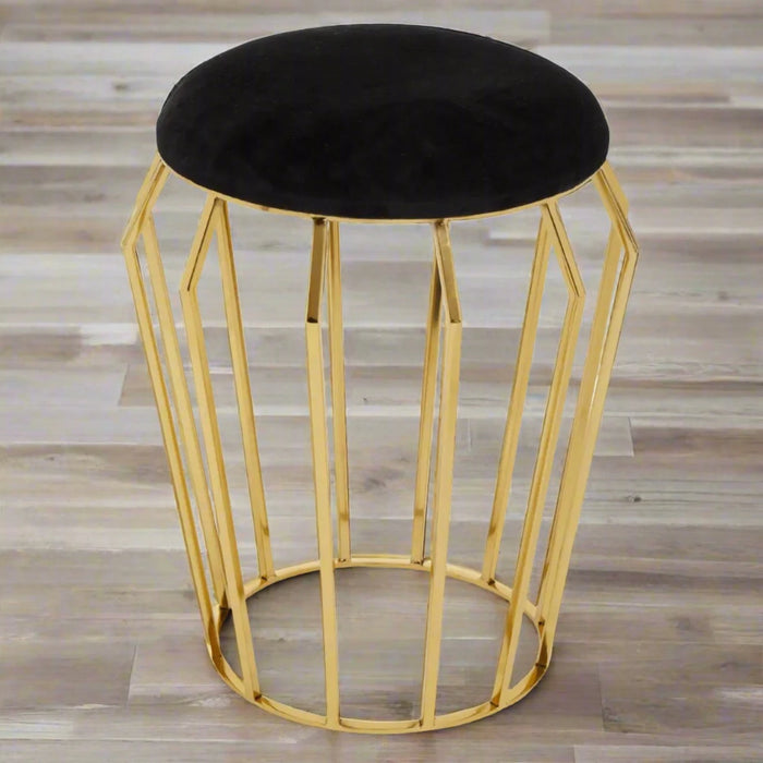 Luxury Black Velvet Upholstered Stool