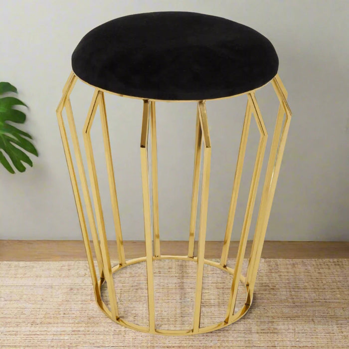 Luxury Black Velvet Upholstered Stool