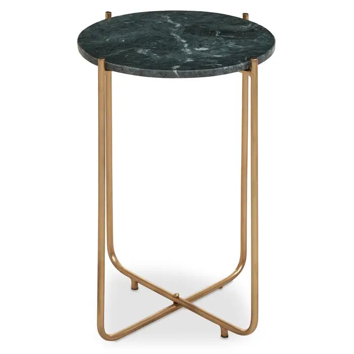 Mandoli Side Table, Gold Metal Frame, Green Round Marble Top